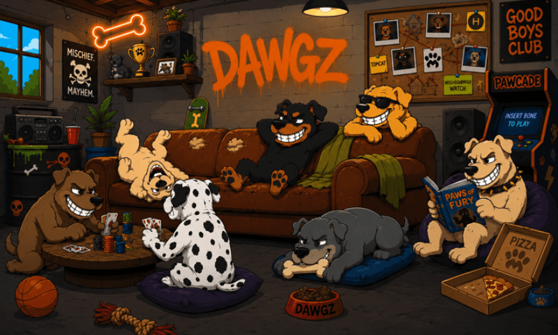 The Mad Dawgz pack hanging out in their clubhouse